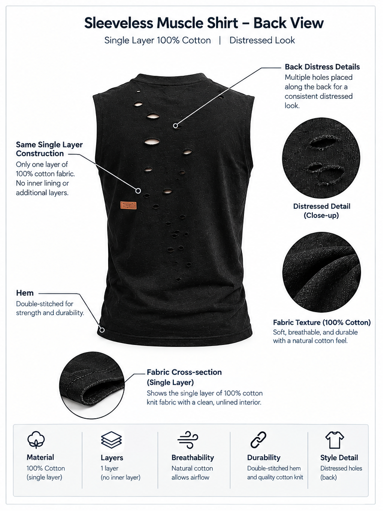 Bullet Tank - Torn Muscle Shirt for Men (Cotton)