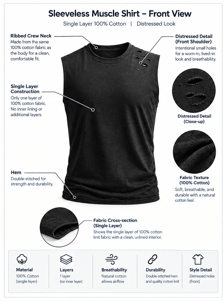 Bullet Tank - Torn Muscle Shirt for Men (Cotton)